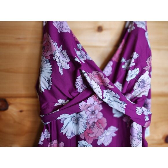 Plus Sz Freshwater Purple Floral Surplice Cross Lace Back One-Piece Swimsuit 3X - Picture 9 of 13